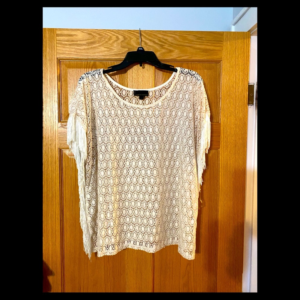 White Top with Fringe on shoulders and side.